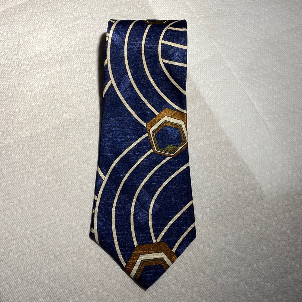 Bugle Boy Geometric Blue and Gold Tie